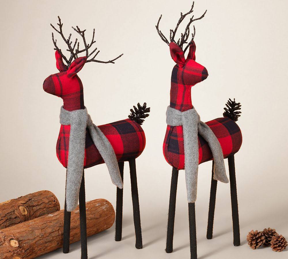 Red Plaid Reindeer With Scarf Set Of 2