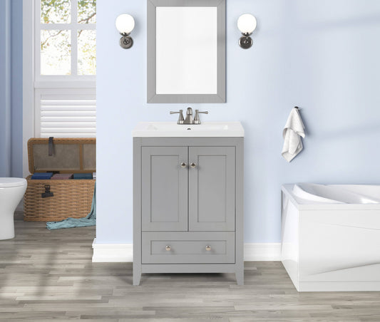 Perryton 24-In Gray Single Sink Bathroom Vanity With White Porcelain Top Bv-8372