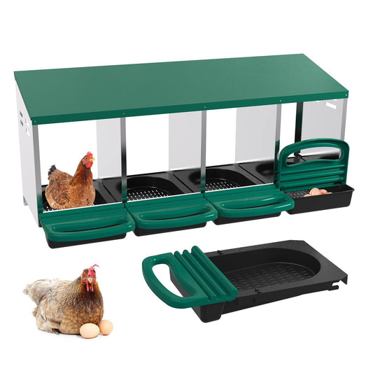 Nesting Boxes, 4 Compartment Metal Chicken Laying Box With Swing Perch And Rollout Egg Collection, 43  20  17 Inches Large Wall Mount