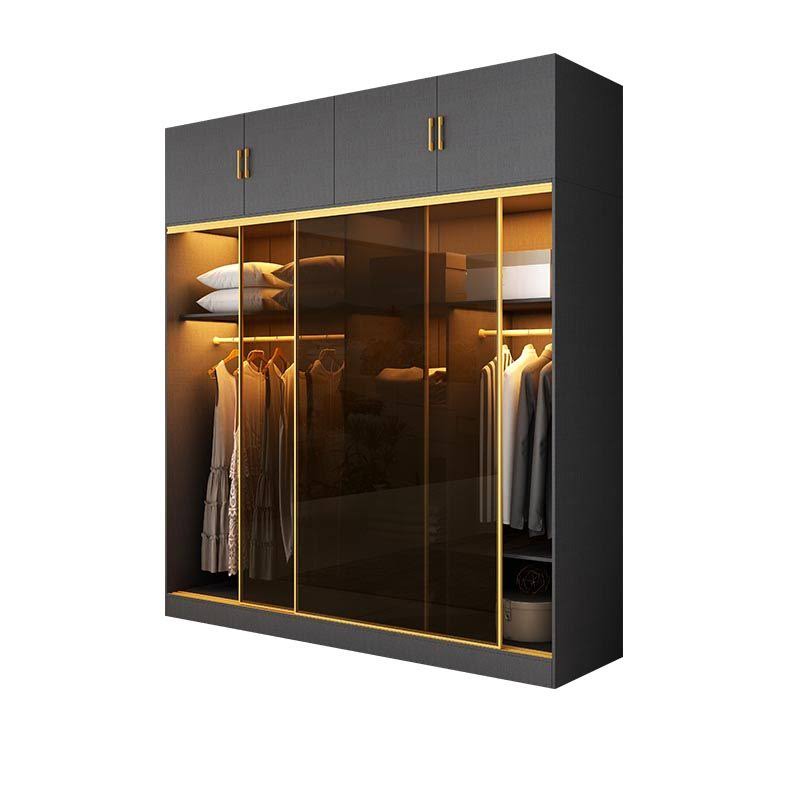 Style 5 Tier Wardrobe Glass Cloth Rod Included Wardrobe Closet - Armories & Top Cabinet 47l X 24w X 79h