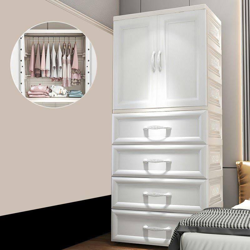 Modern 2-Door Wardrobe Armoire With Drawers Plastic Wardrobe - White 23l X15w X 60h