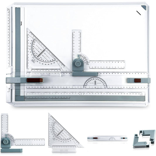 Portable Drawing Board, Multi-Function Metric Drafting Table With Clear Rule Parallel Motion And Angle Adjustable Measuring System