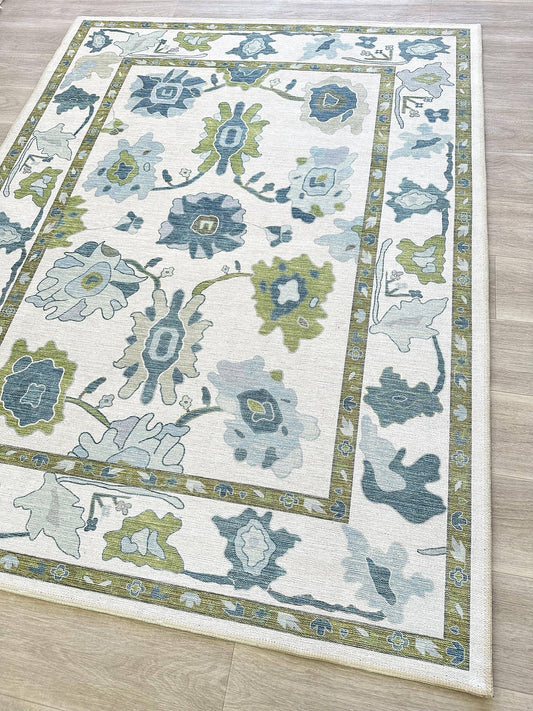 Oushak Rug, Vintage Turkish Eclectic Floral Pastel Large Oversized Area Rugs For Living Room Dining Bedroom Kitchen Bathroom 75x99