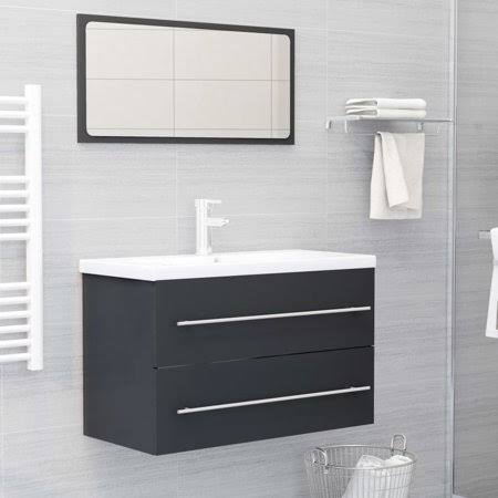 2 Piece Bathroom Furniture Set Gray Chipboard