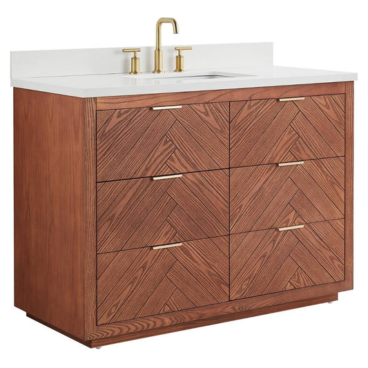 Marilyn Woodgrain Vanity With Carrara Marble Top And Ceramic Basin