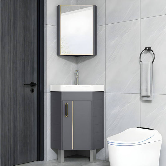 Vanity Set Single Sink Glam Corner Vanity With Soft Close Door - Vanity & Faucet & Mirror Cabinet 15l X 15w X 30h Grey