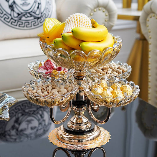 Rotatable Glass Fruit Basket Multilayer Decor Bowl With Base In Gold