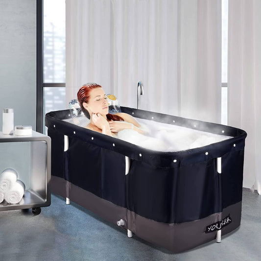 Portable Bathtub, Foldable Bathtub For Adults, With Water Filling Cushion And Backrest, Suitable Hot Bath Ice (Dark Blue)